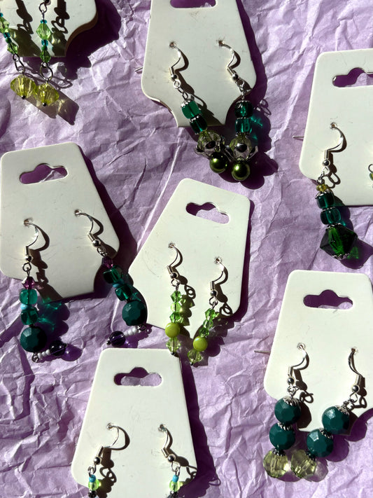 Sterling silver beaded earrings | Green