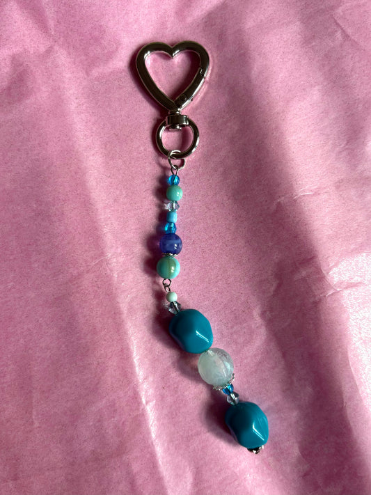 Heart-shaped beaded keychain | Blue