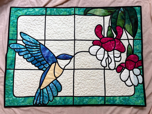 “Stained Glass Hummingbird” Handmade Quilt Wall Hanging