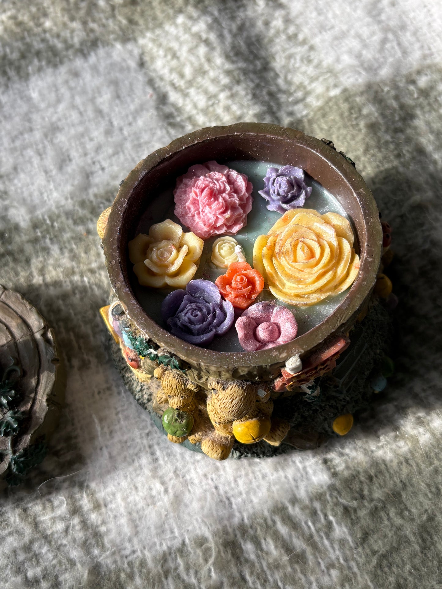 Upcycled teddy bear candle