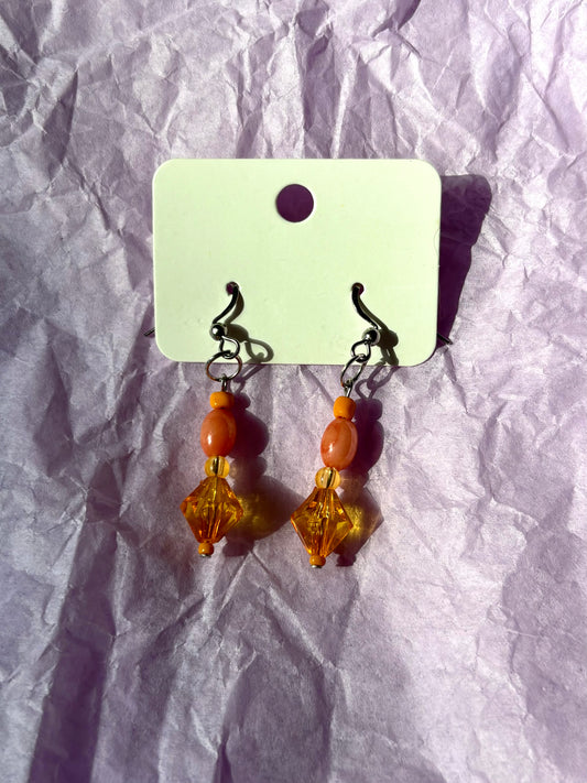 Sterling silver beaded earrings | Orange