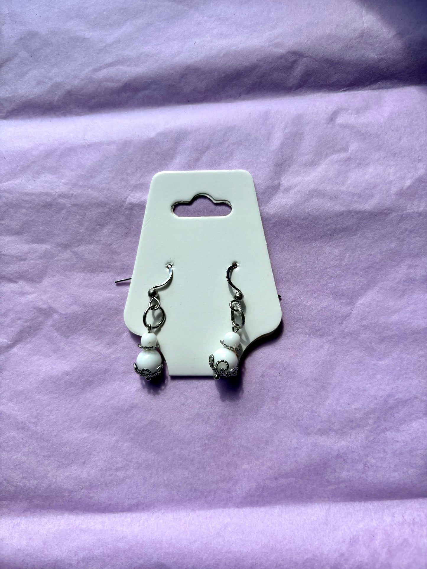 Sterling silver beaded earrings | White