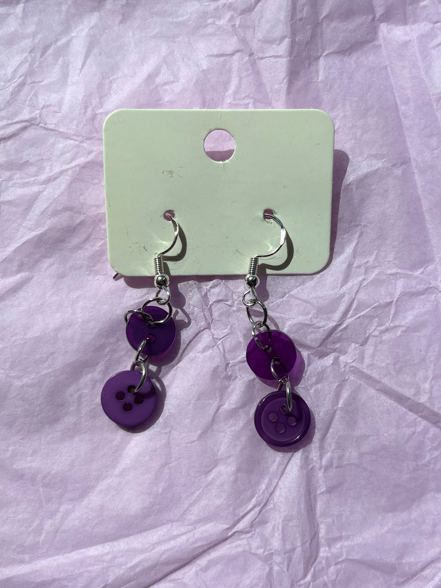 Upcycled Dangly Button Earrings | Purple