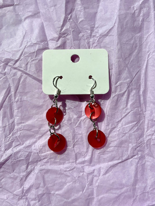 Upcycled Dangly Button Earrings | Red