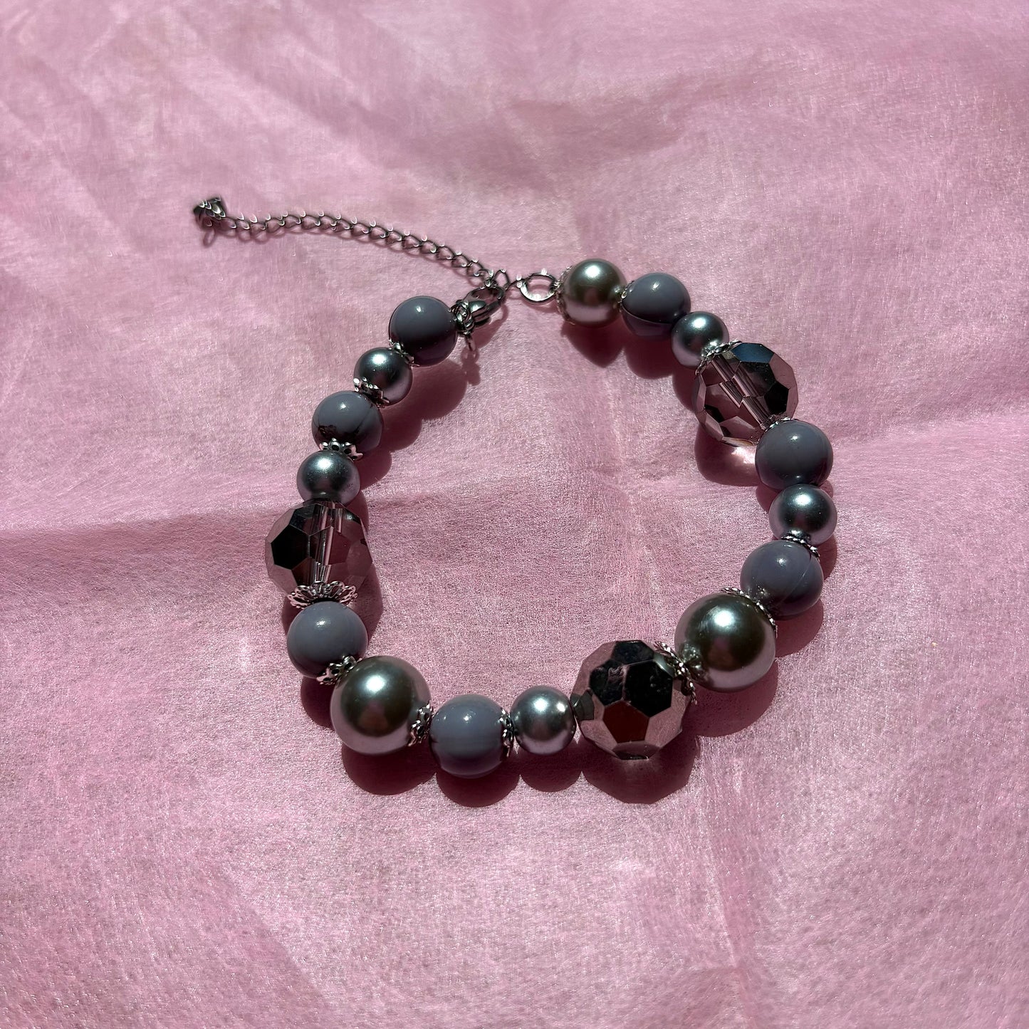 Grey Upcycled Beaded Bracelet