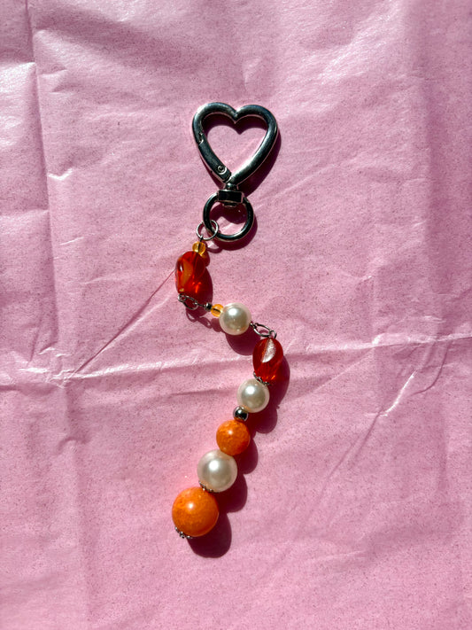 Heart-shaped beaded keychain | Orange