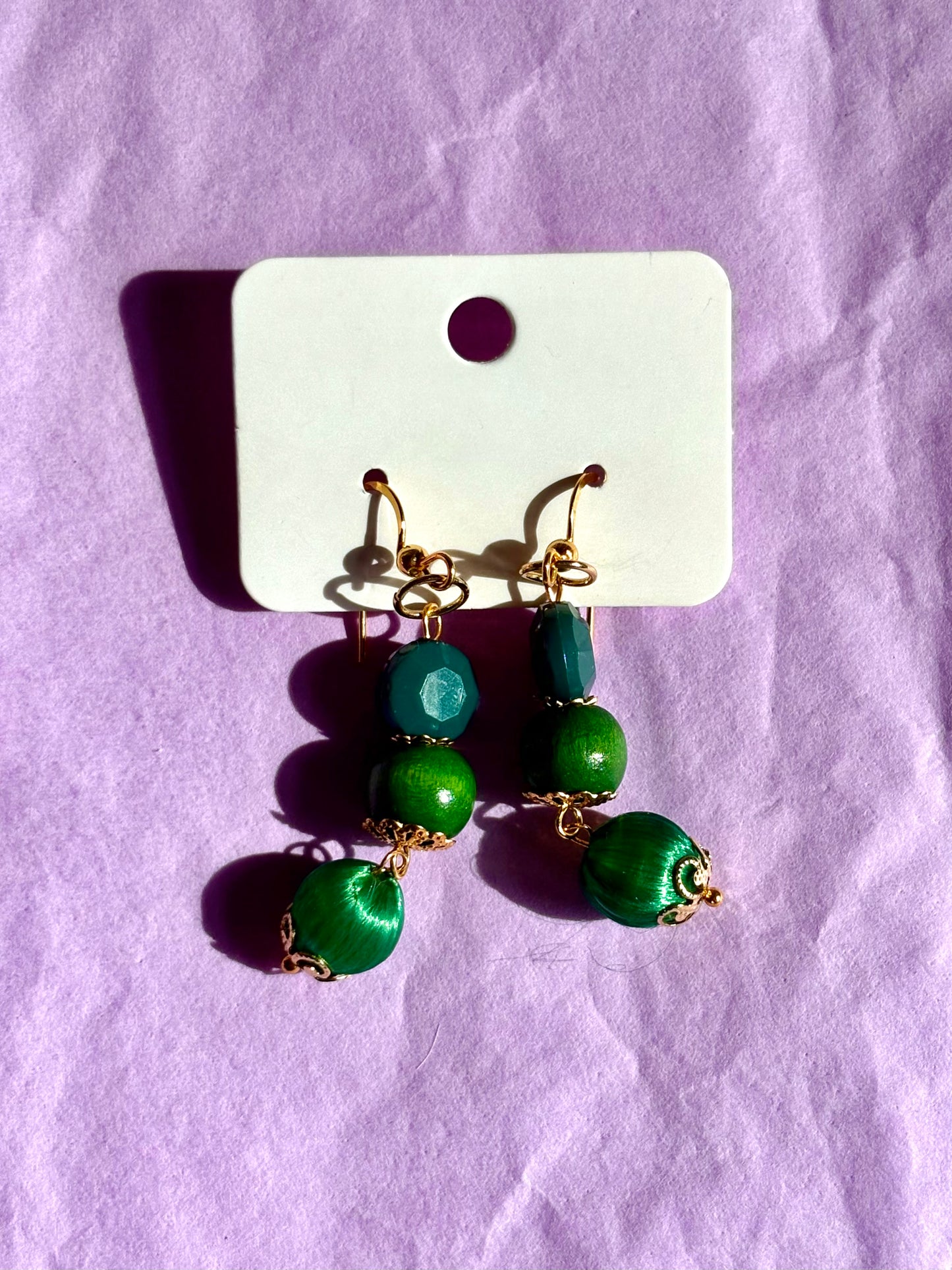 Gold beaded earrings | Green