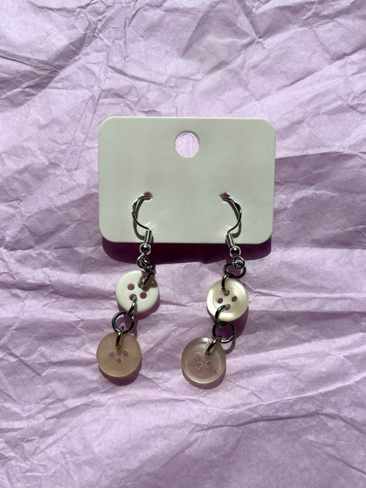 Upcycled Dangly Button Earrings | White