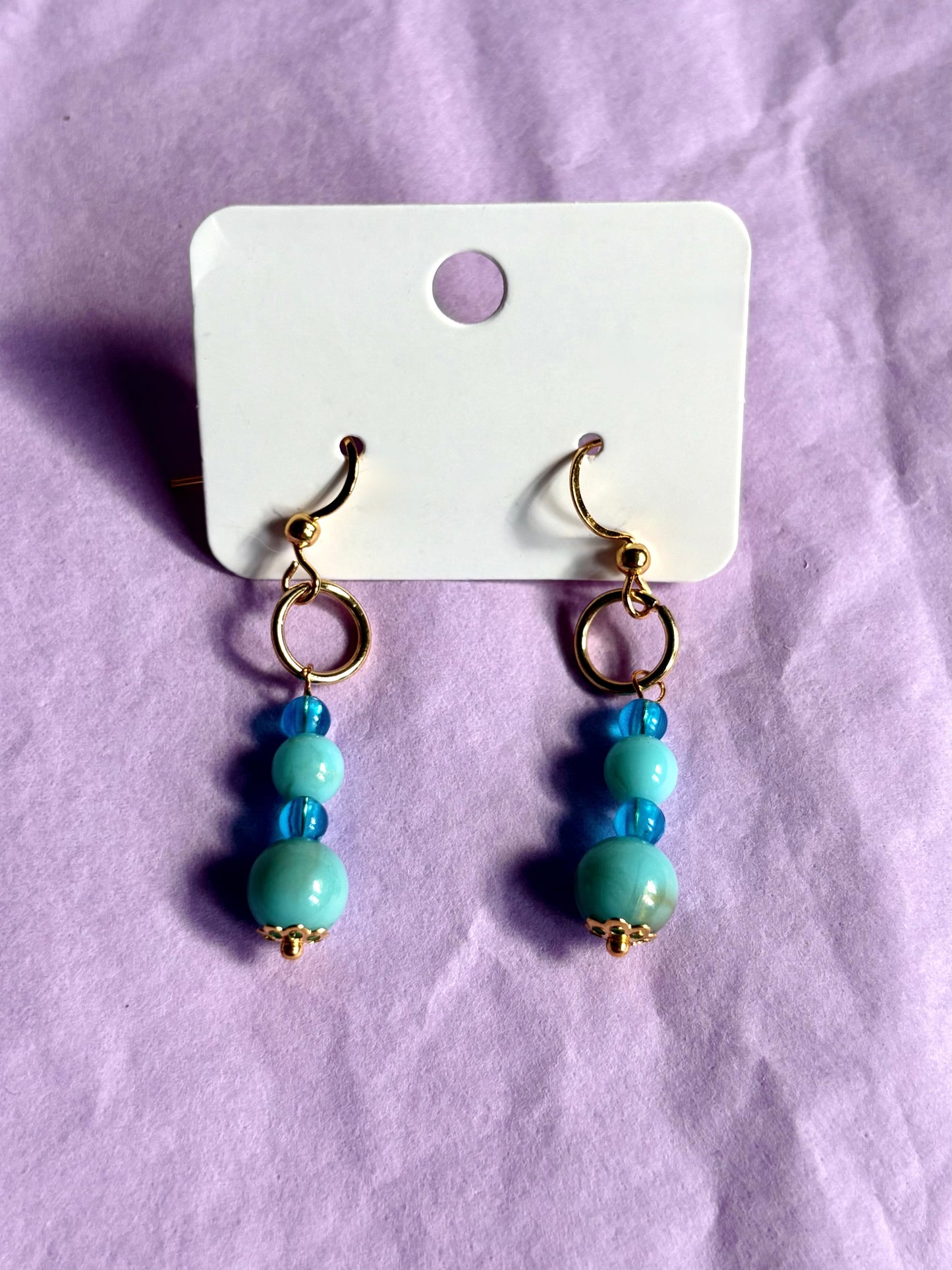 Gold beaded earrings | Blue
