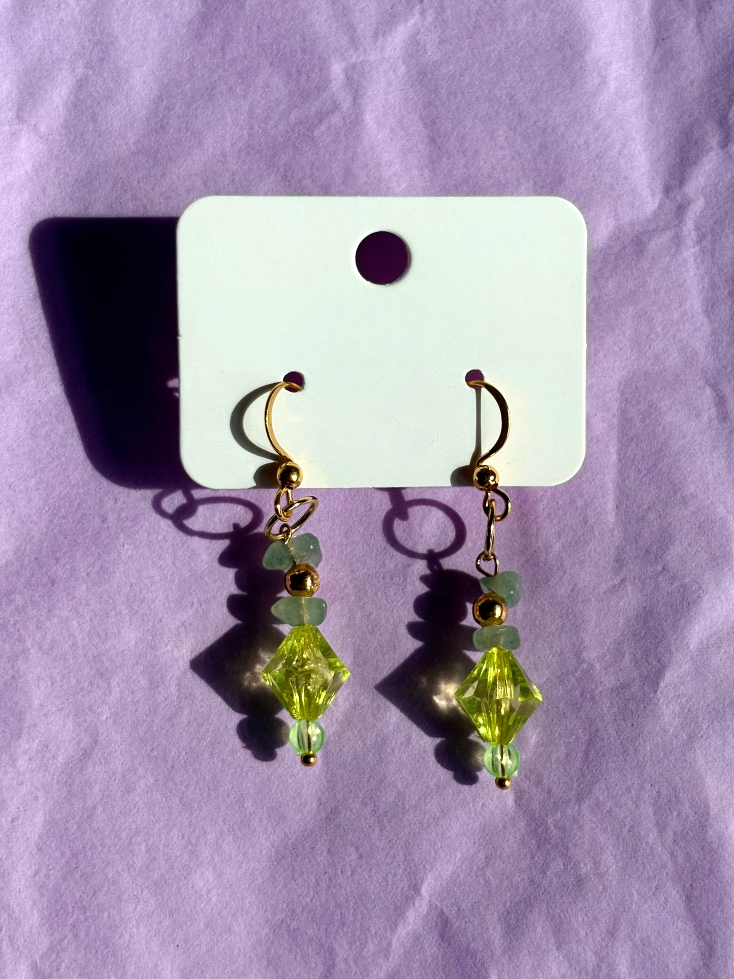 Gold beaded earrings | Green