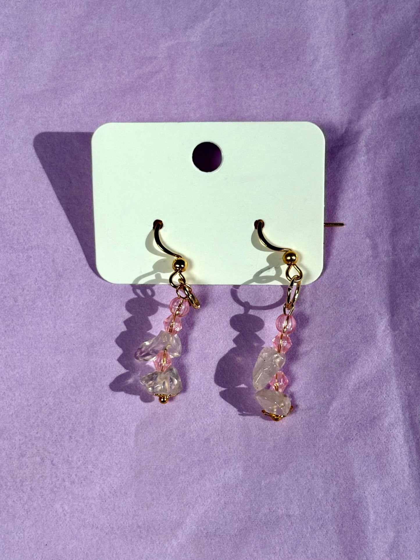Gold beaded earrings | Pink