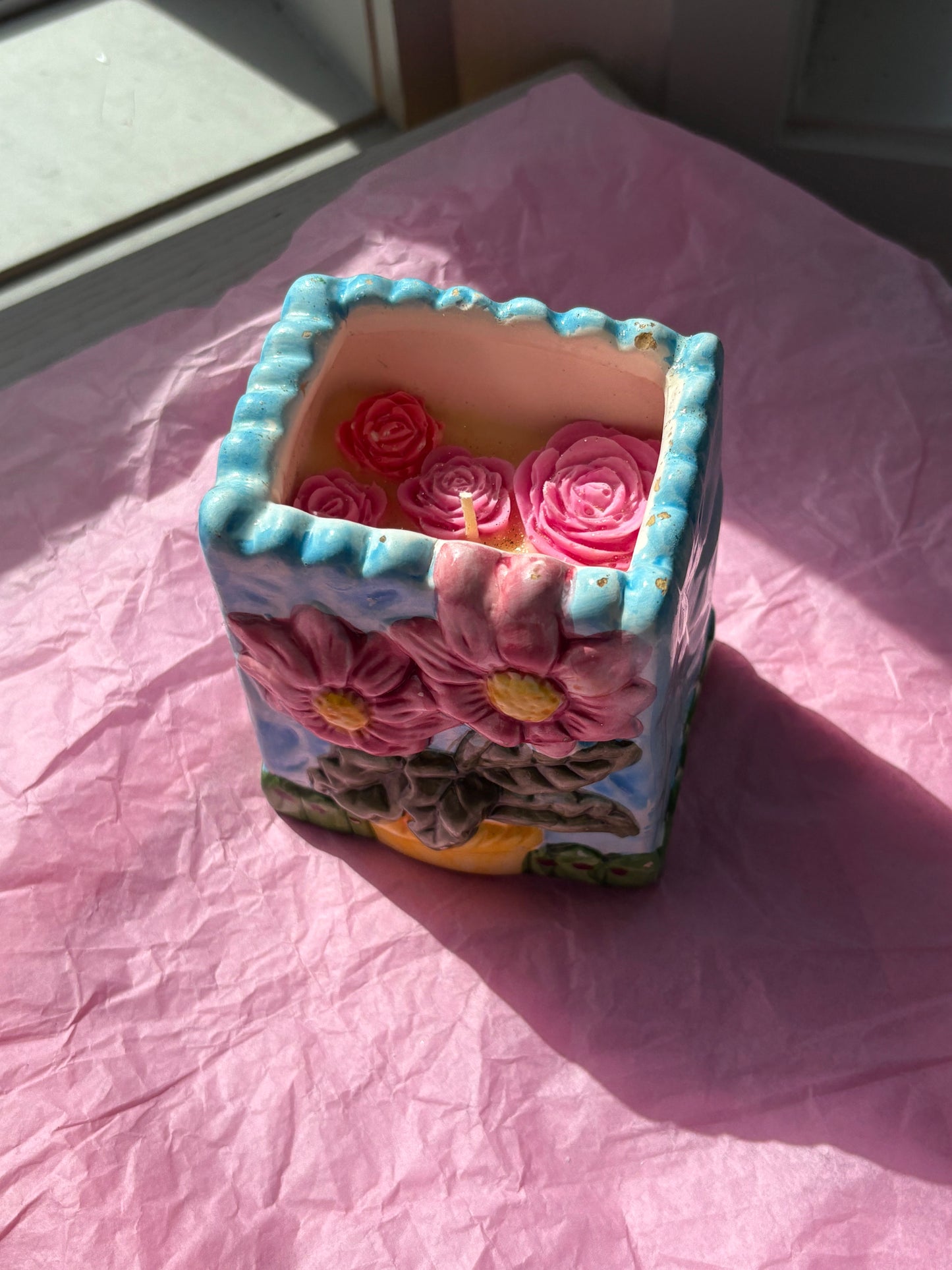 Upcycled Scented Candle | Ceramic Flower Basket