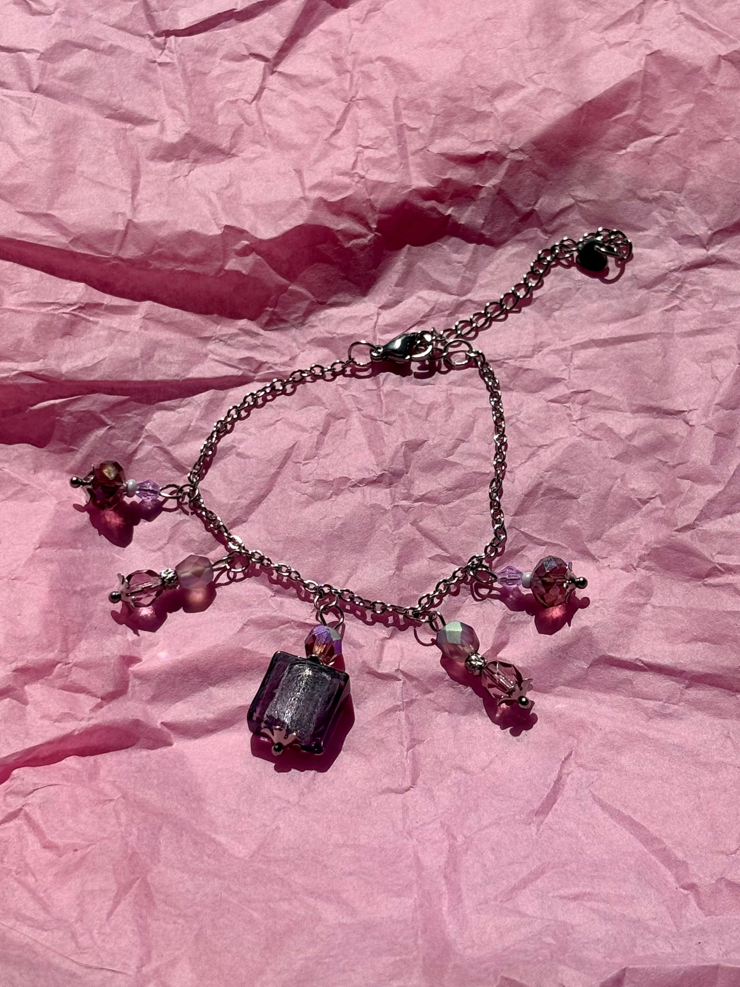 Purple Pansy Upcycled Charm Bracelet