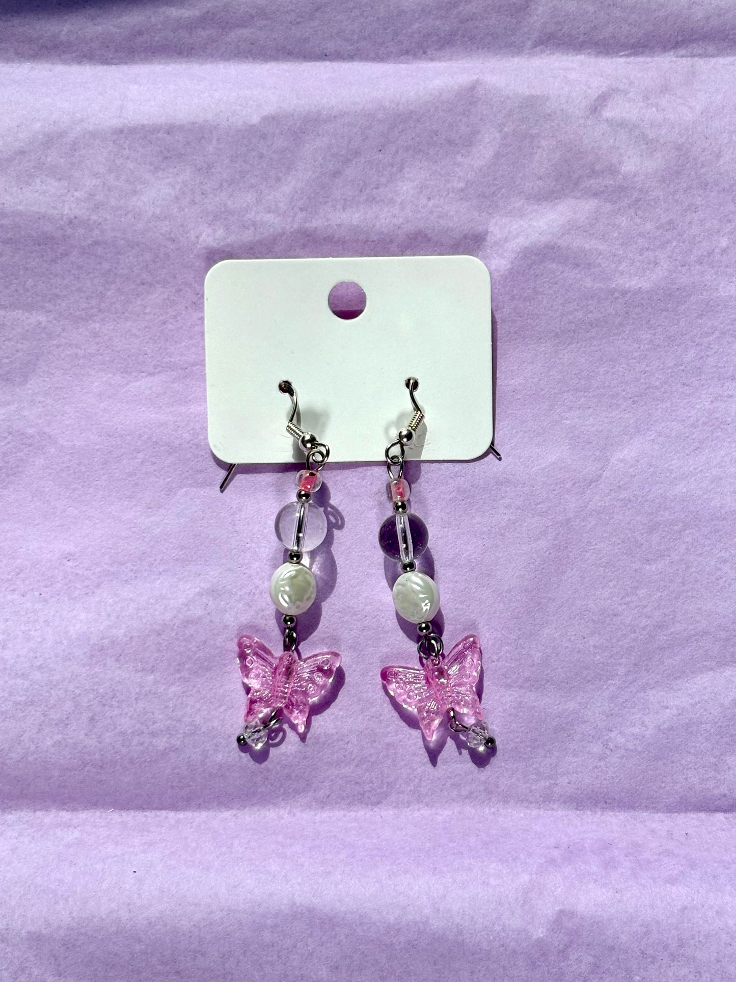 Sterling silver beaded earrings | Pink