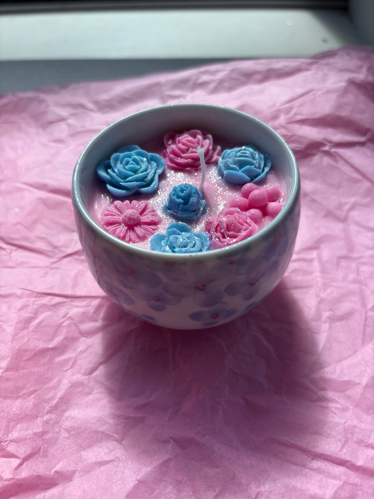 Upcycled Scented Candle | Ceramic Floral Bowl