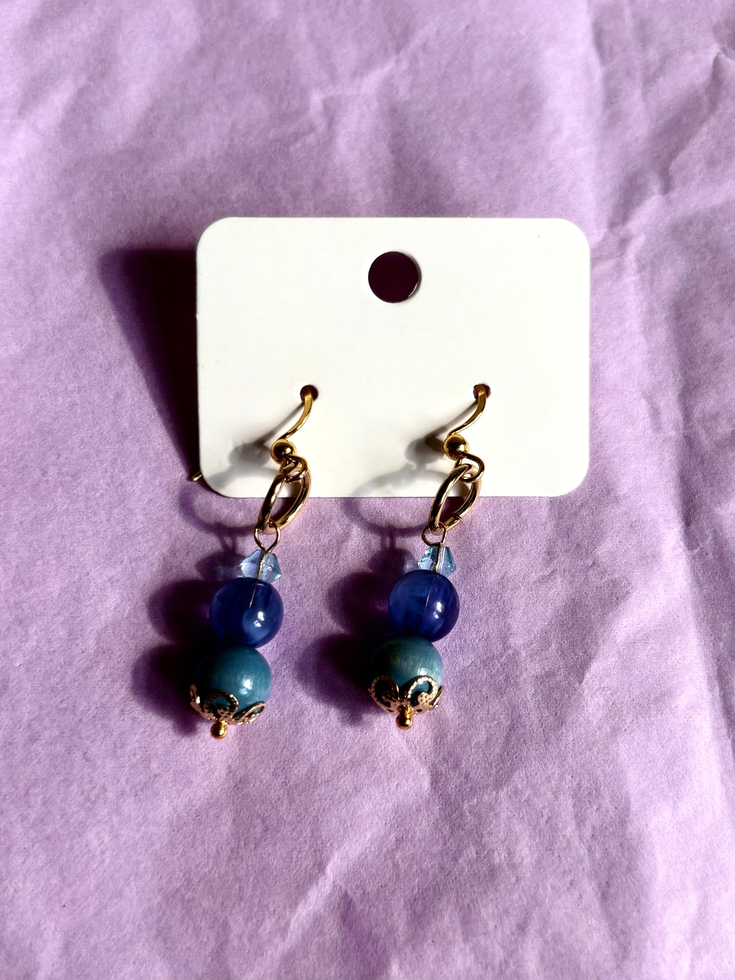 Gold beaded earrings | Blue