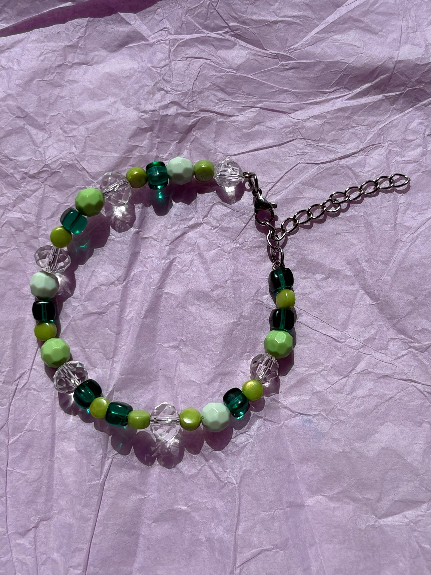 Green Carnation Upcycled Beaded Bracelet