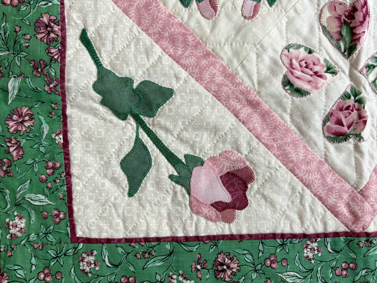 “Pink Flowers” Handmade Quilt Wall Hanging