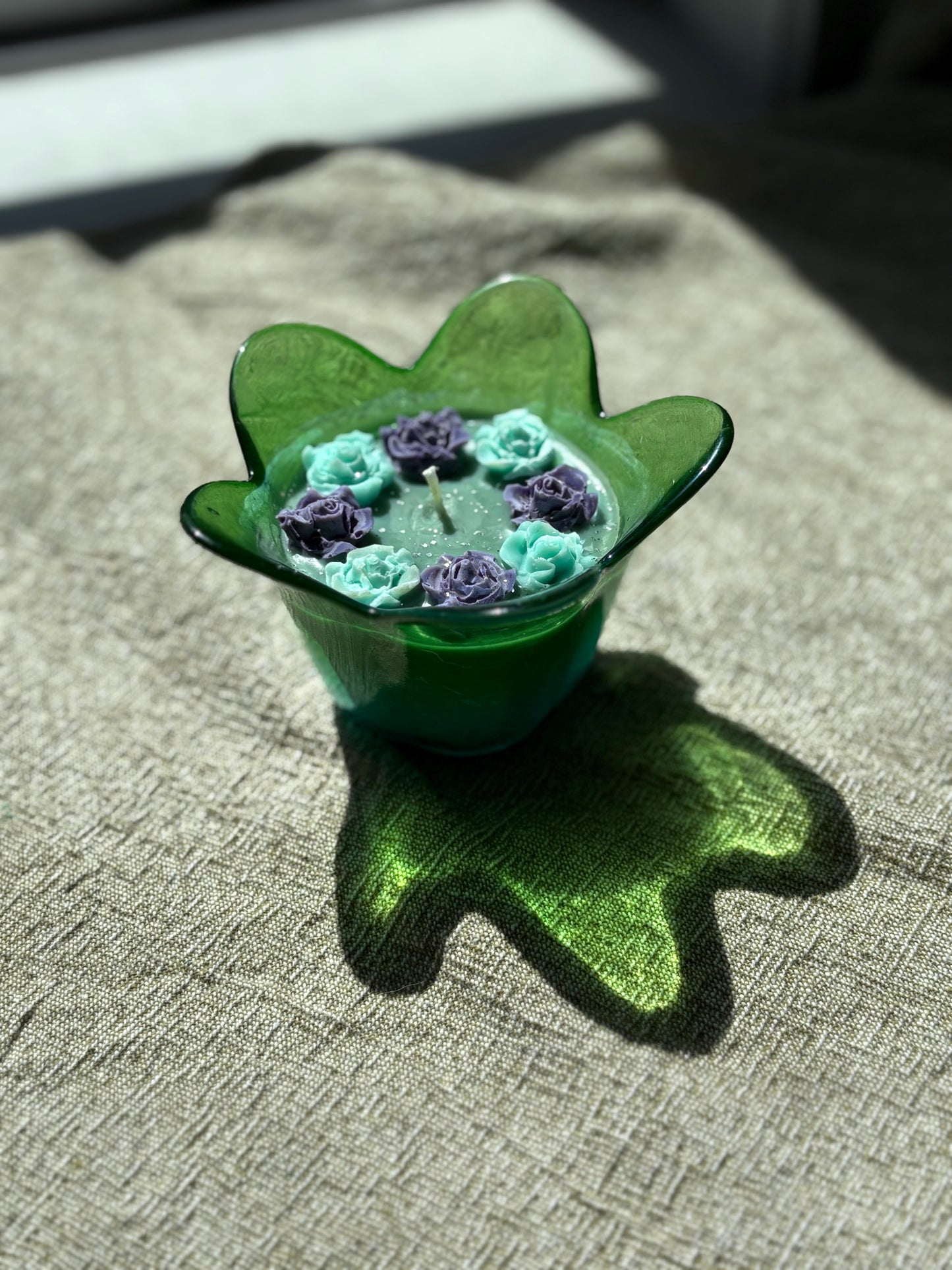 Upcycled Scented Candle | Glass Christmas Flower