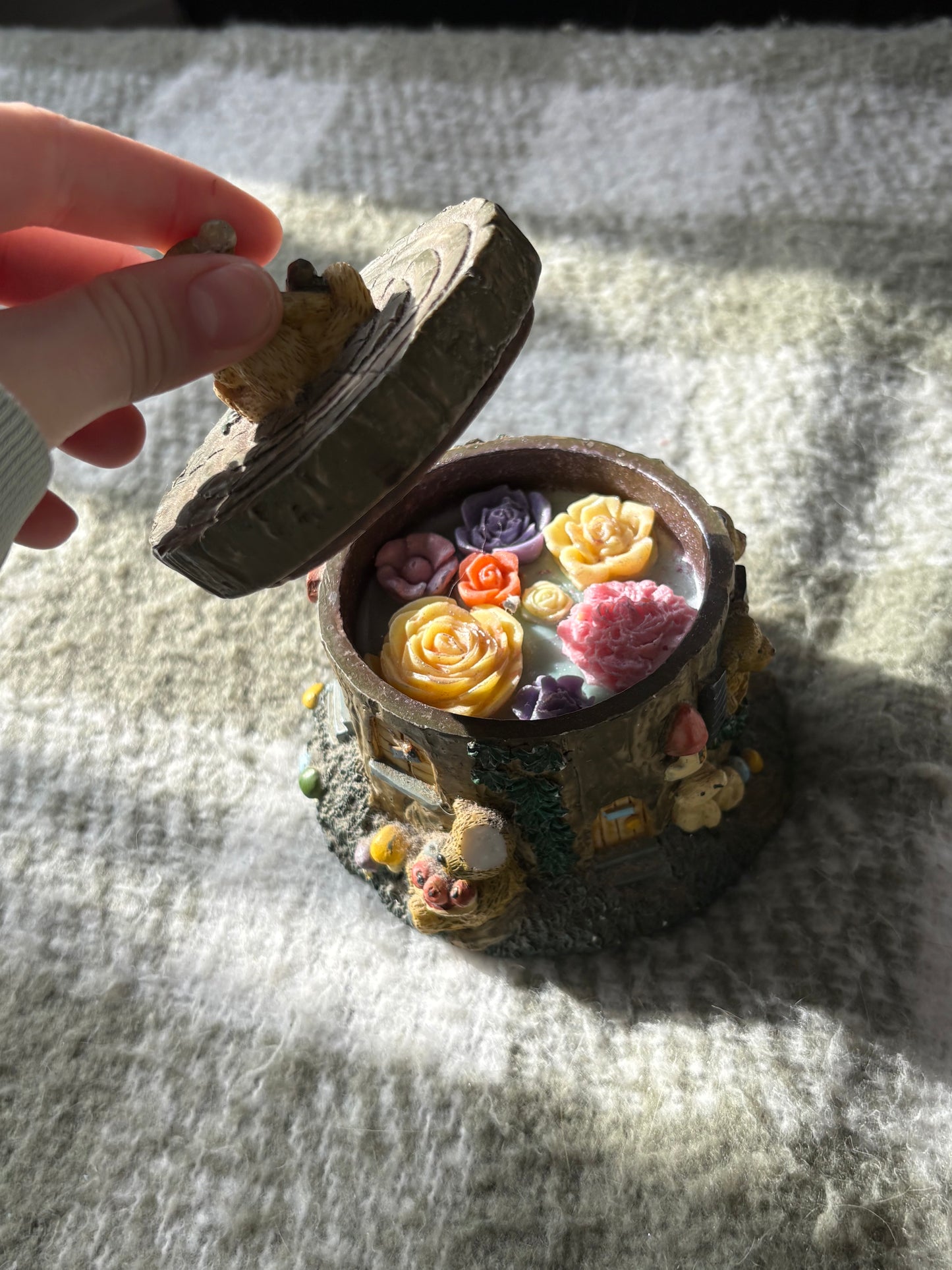 Upcycled teddy bear candle