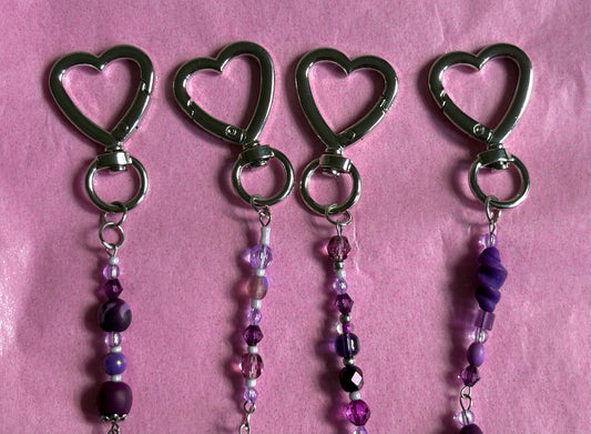 Heart-shaped beaded keychain | Purple