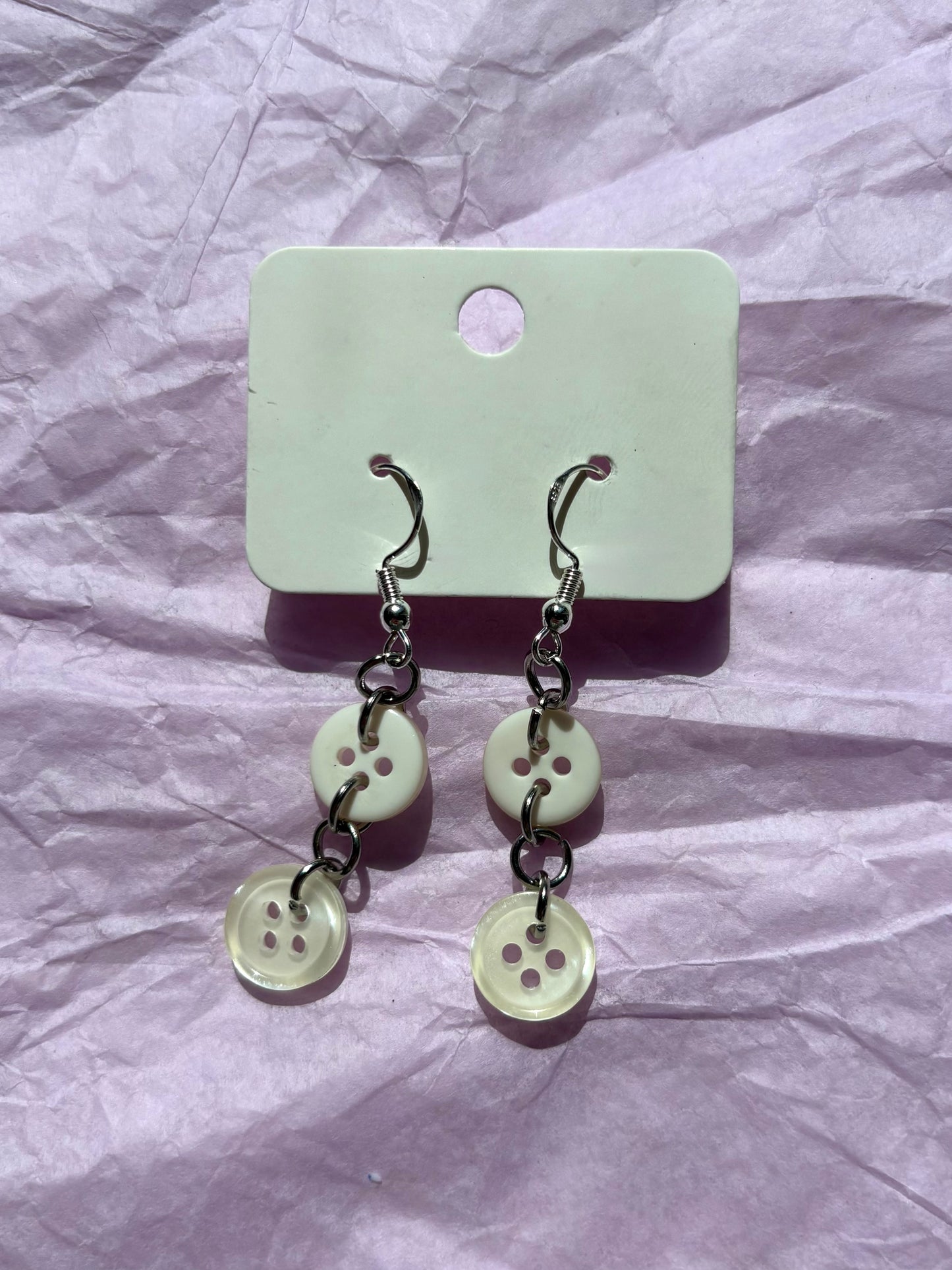 Upcycled Dangly Button Earrings | White