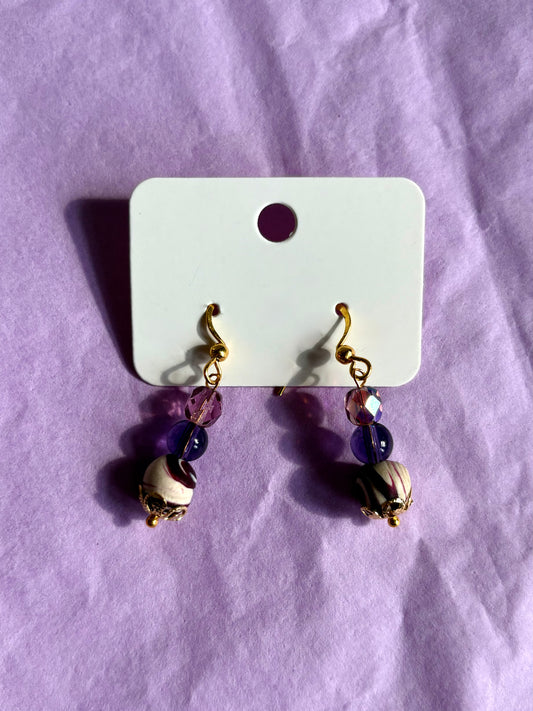 Gold beaded earrings | Purple