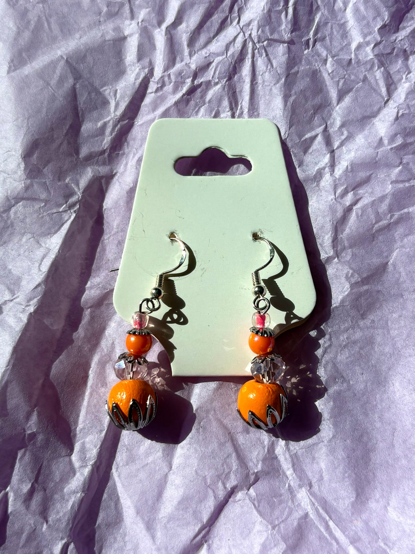 Sterling silver beaded earrings | Orange