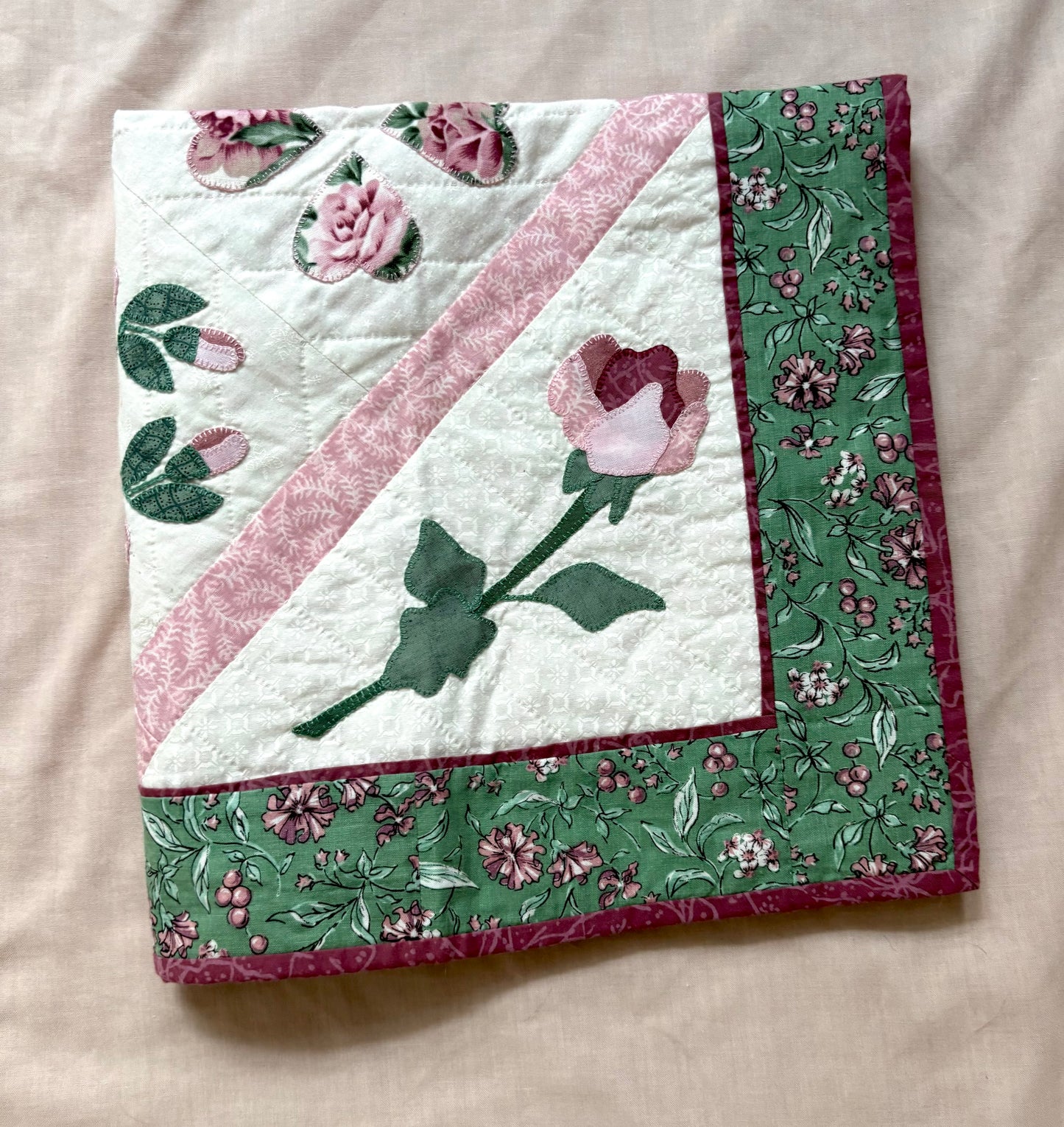 “Pink Flowers” Handmade Quilt Wall Hanging