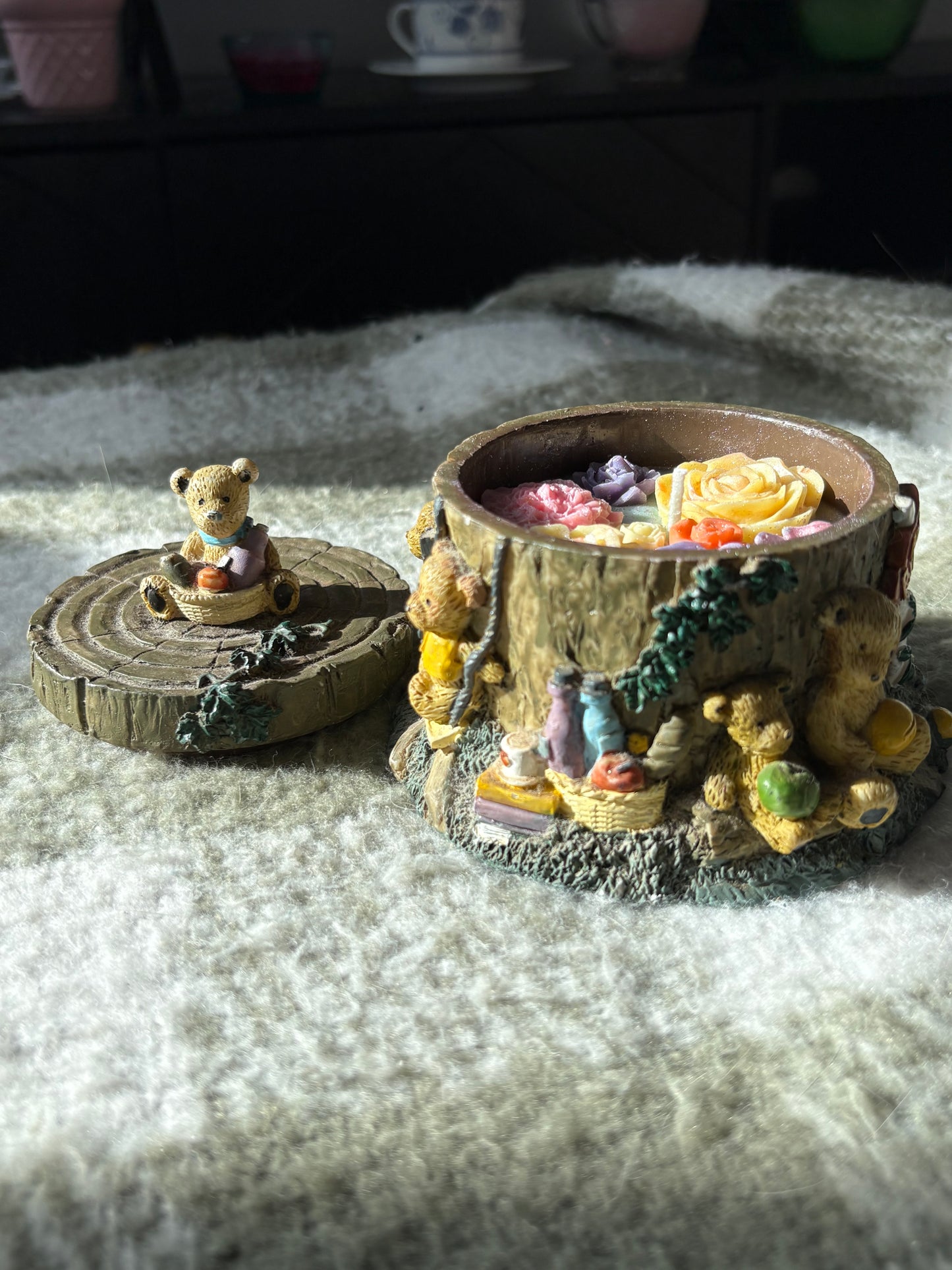 Upcycled teddy bear candle