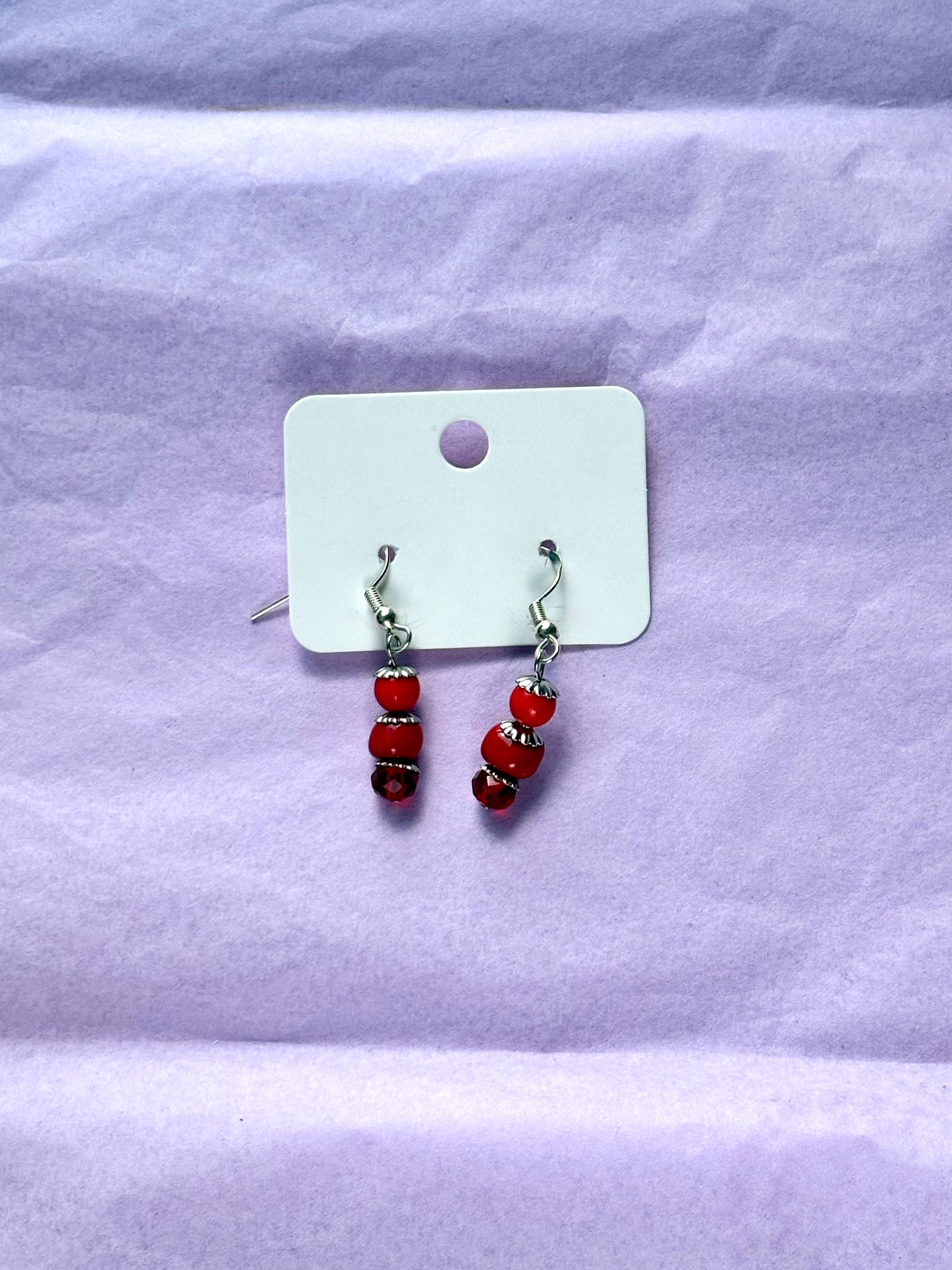 Sterling silver beaded earrings | Red