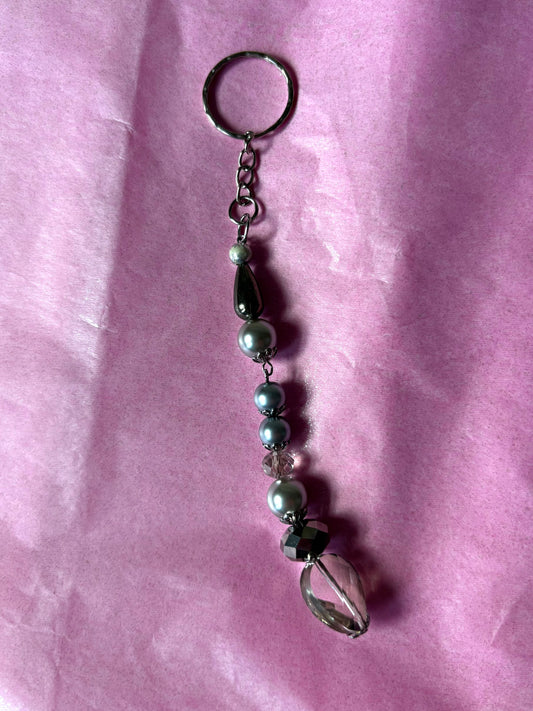 Upcycled Beaded Keychain | Grey