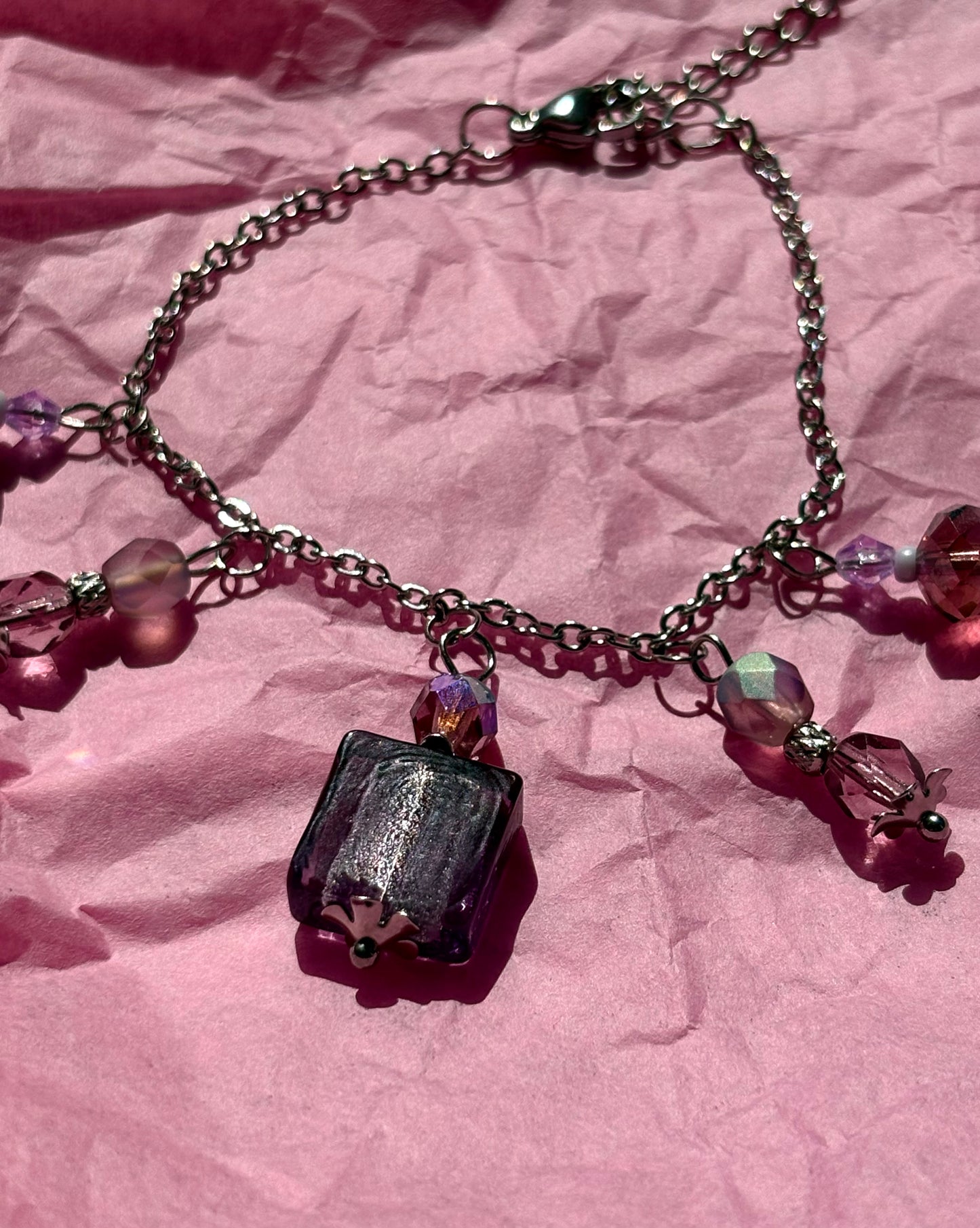 Purple Pansy Upcycled Charm Bracelet