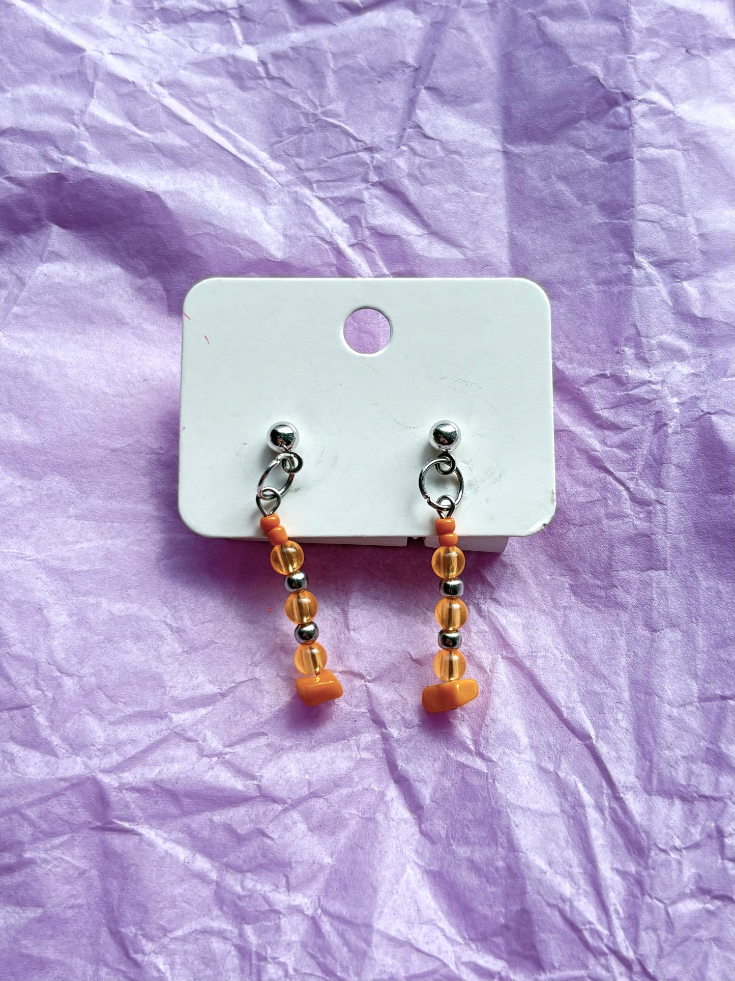 Beaded stud earrings | Orange