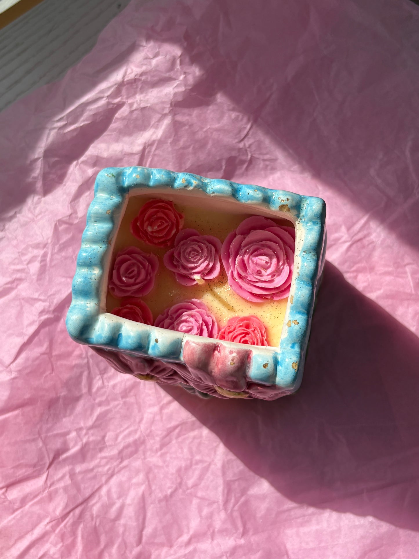 Upcycled Scented Candle | Ceramic Flower Basket