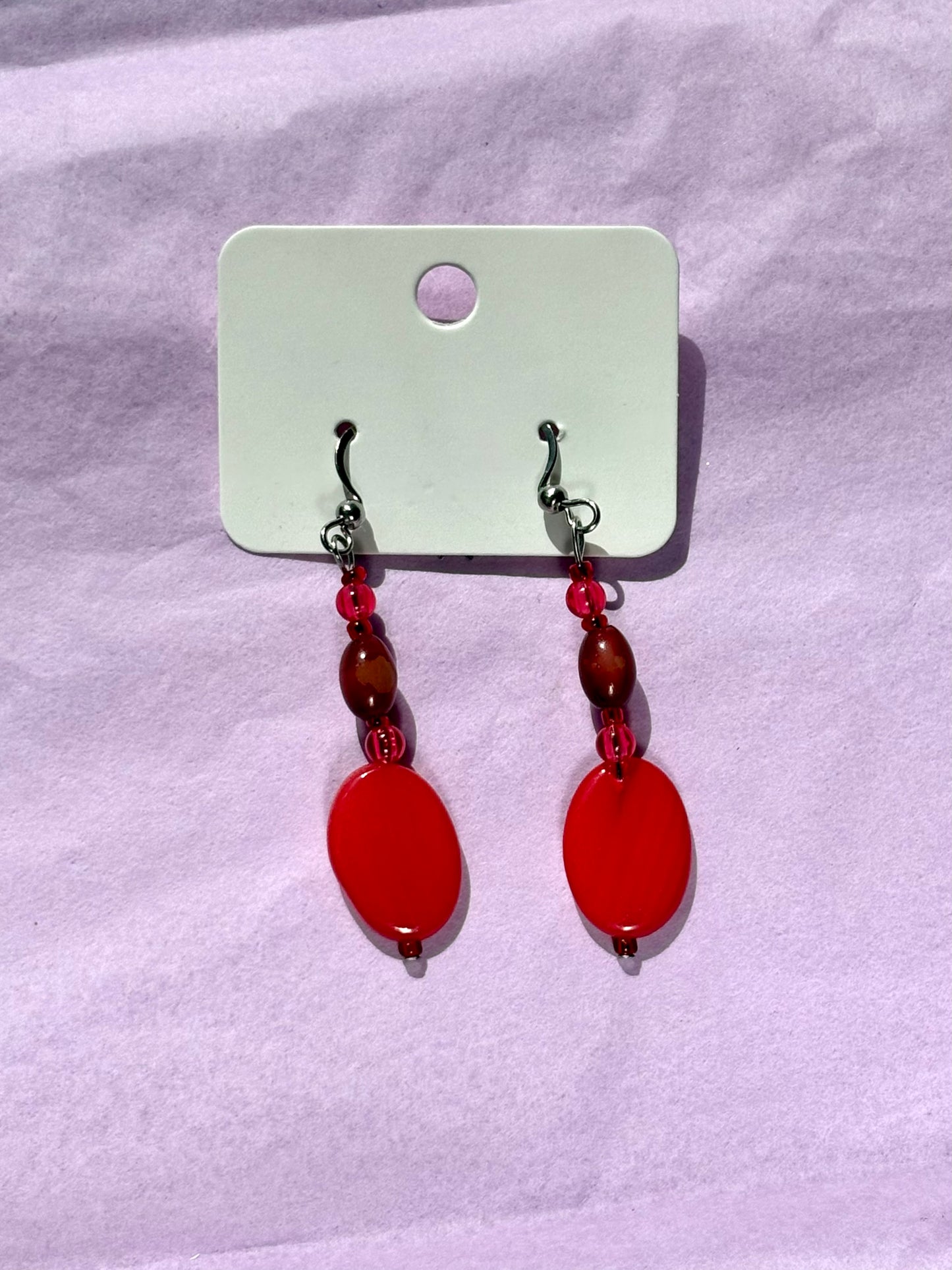 Sterling silver beaded earrings | Red