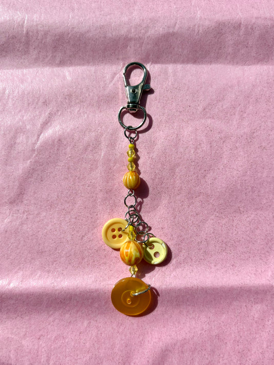 Yellow Upcycled Button Keychain