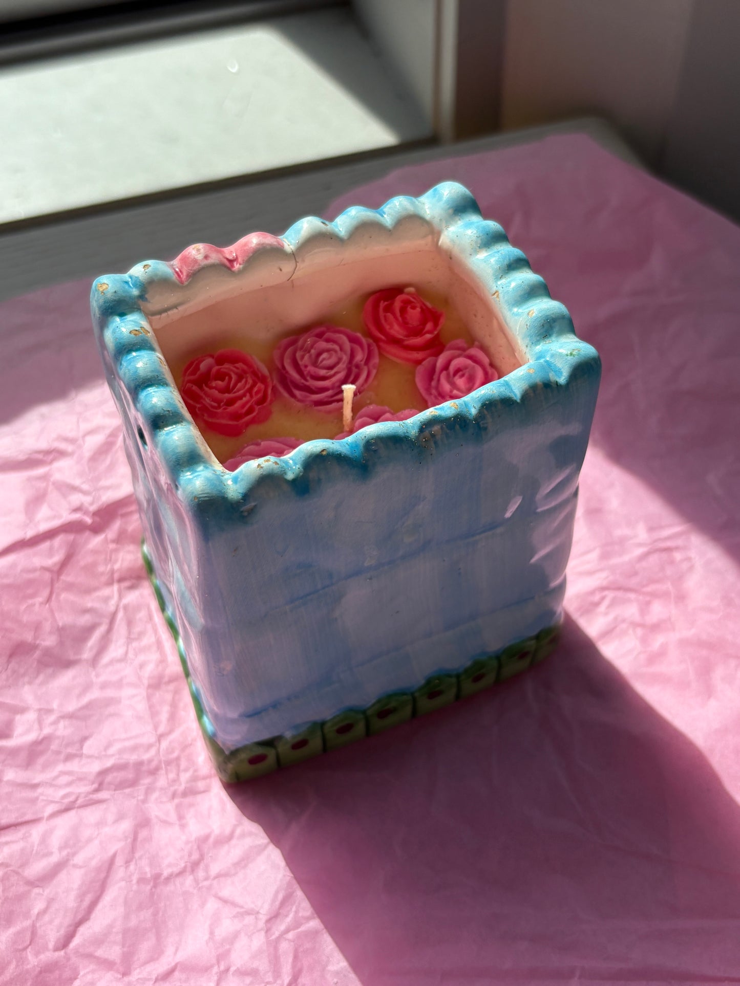 Upcycled Scented Candle | Ceramic Flower Basket