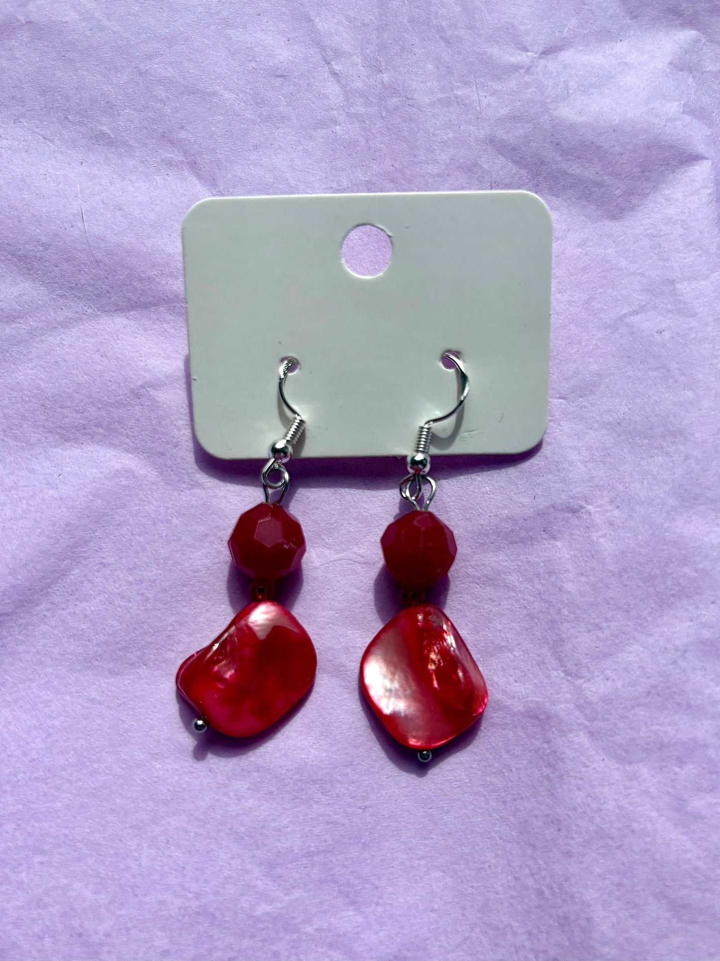 Sterling silver beaded earrings | Red