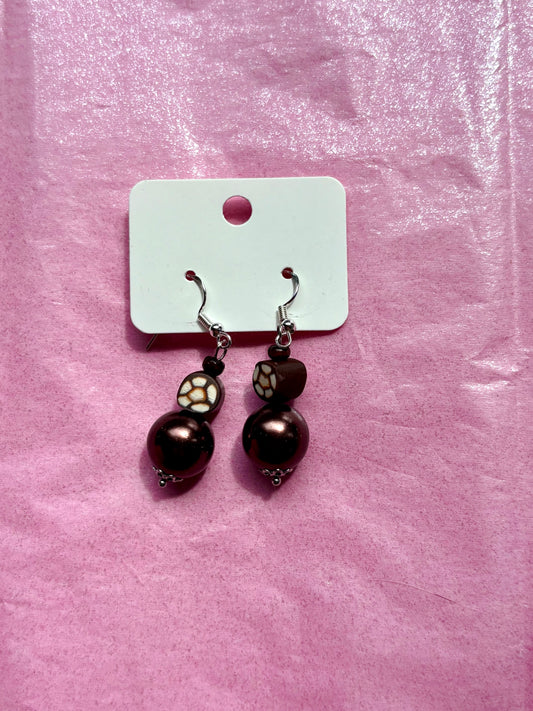 Upcycled Beaded Earrings | Brown