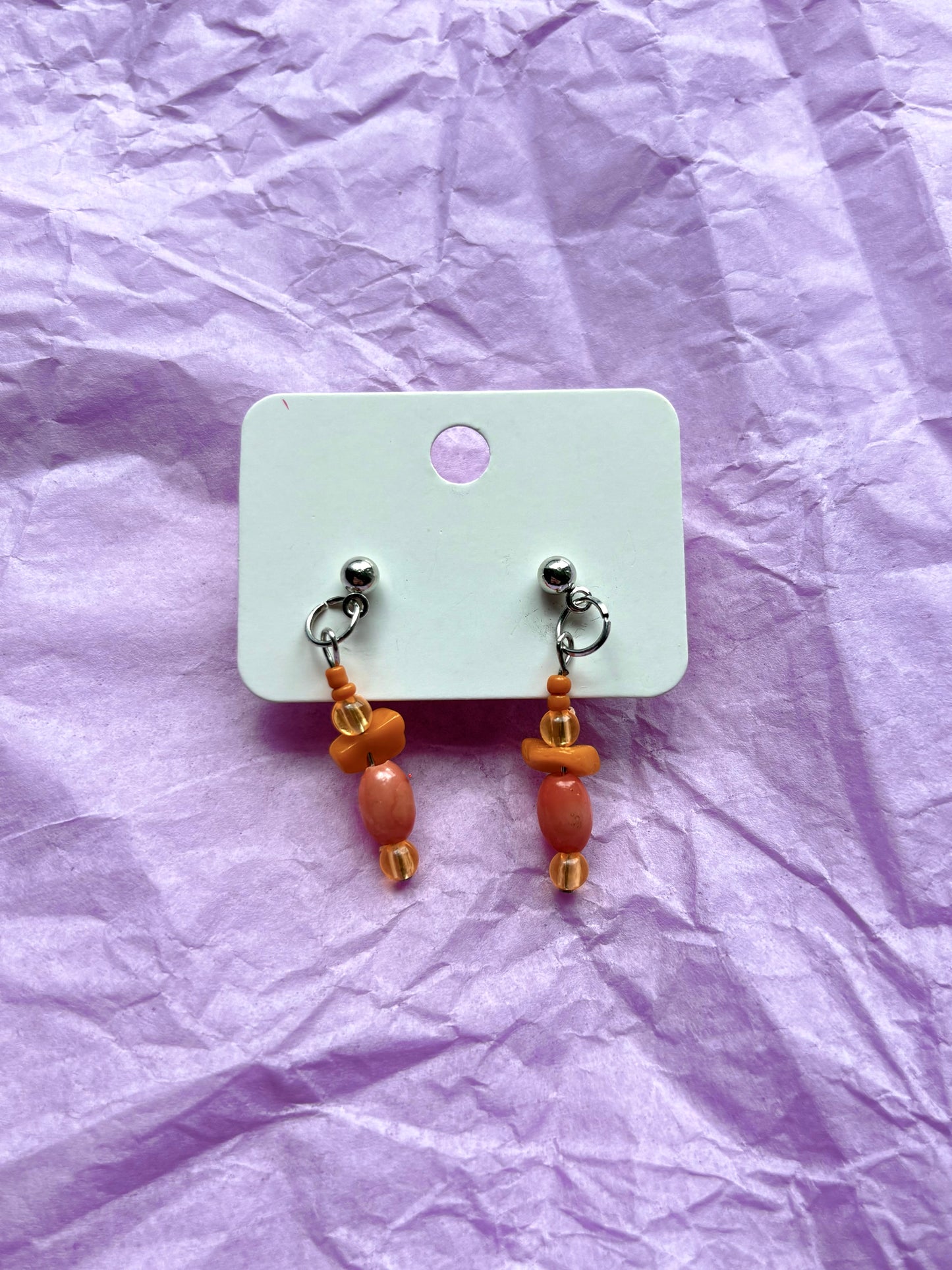 Beaded stud earrings | Orange