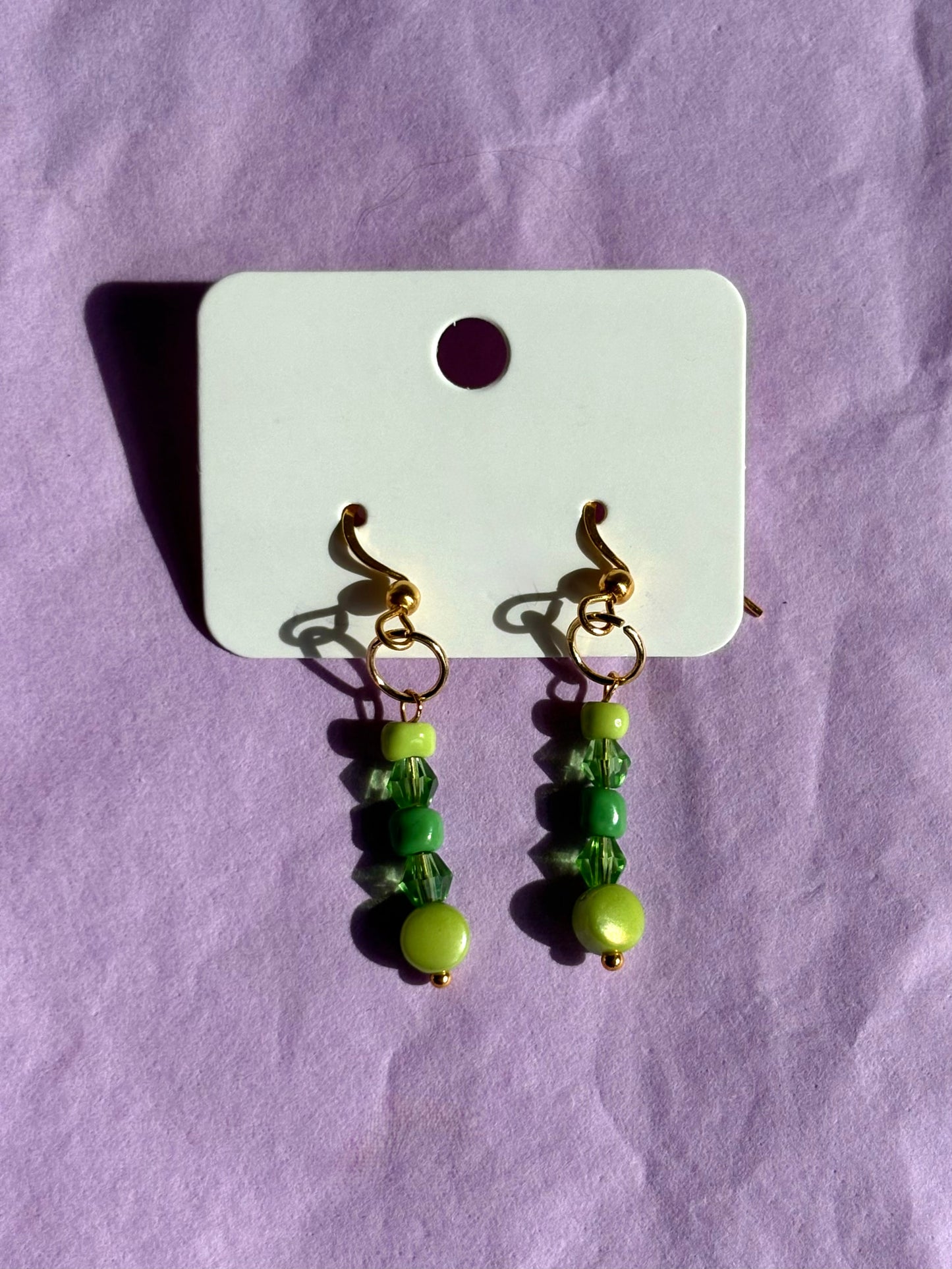 Gold beaded earrings | Green
