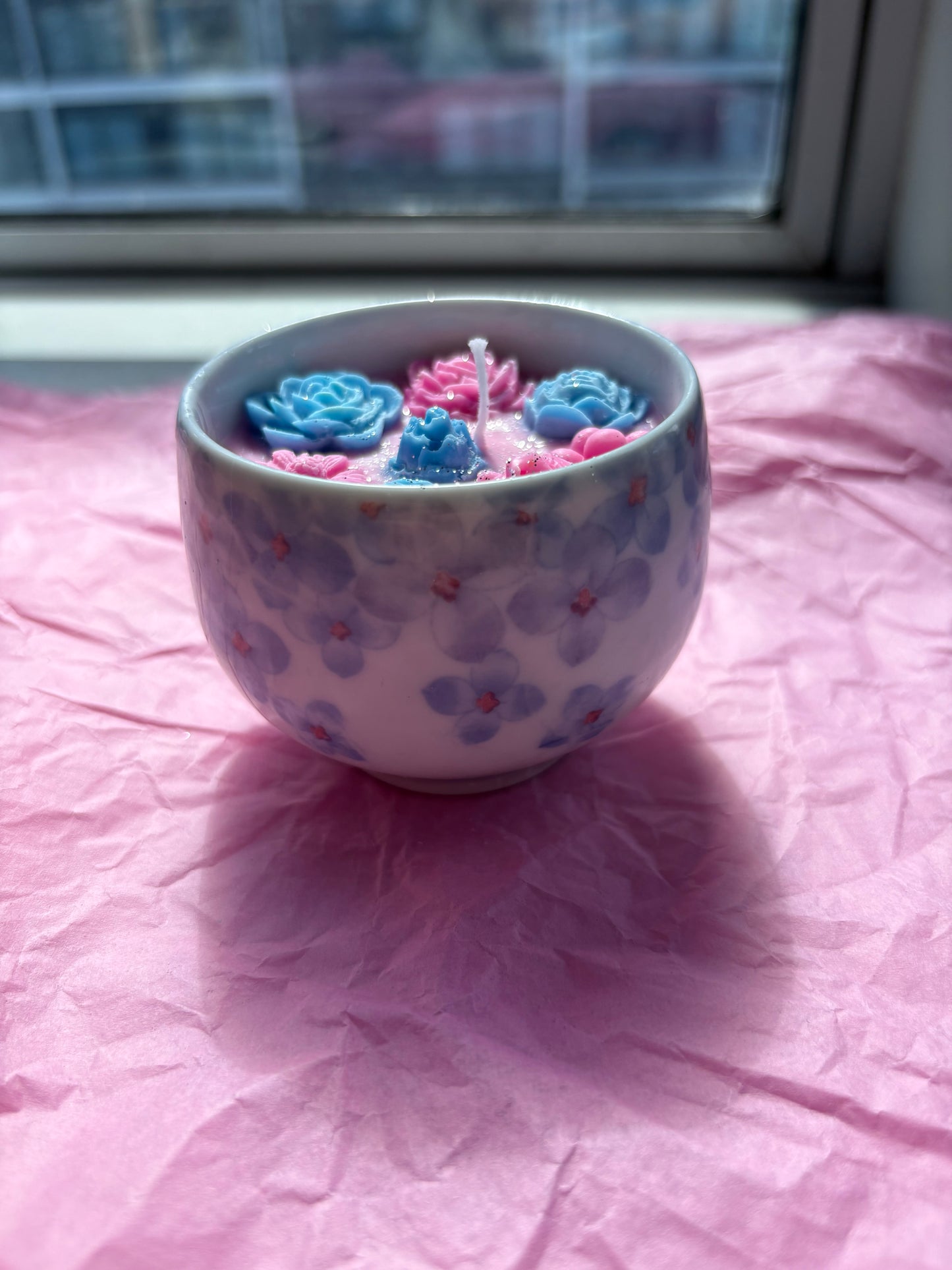 Upcycled Scented Candle | Ceramic Floral Bowl