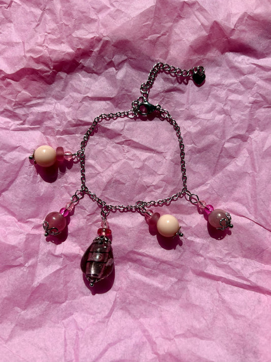 Pink Peony Upcycled Charm Bracelet