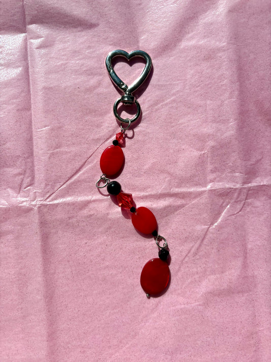 Heart-shaped beaded keychain | Red