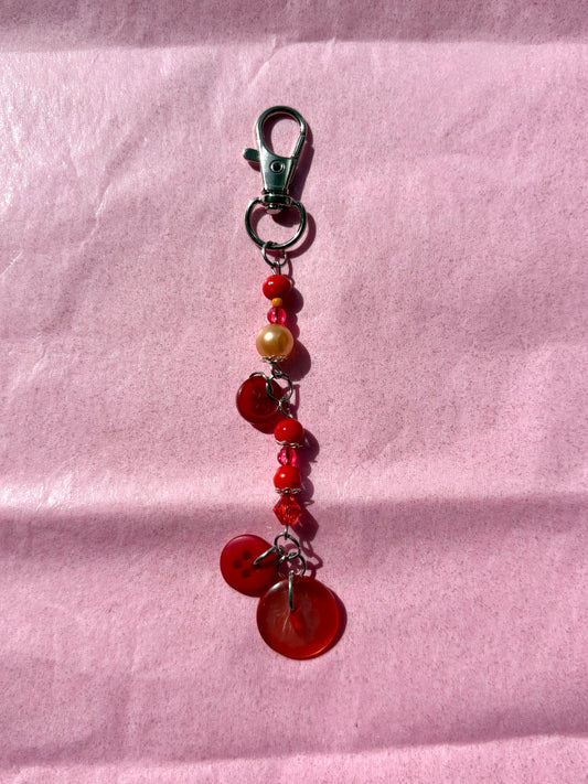 Red Upcycled Button Keychain