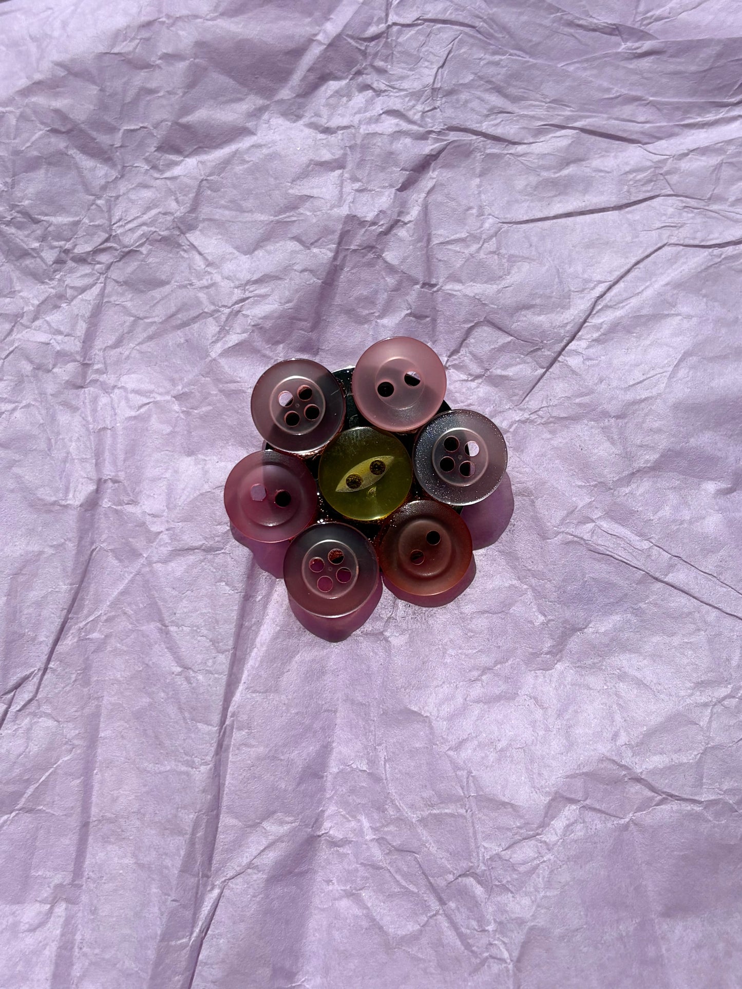 Pink Flower Upcycled Button Pin Badge