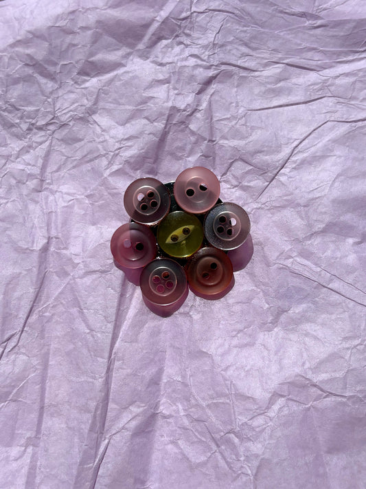 Pink Flower Upcycled Button Pin Badge
