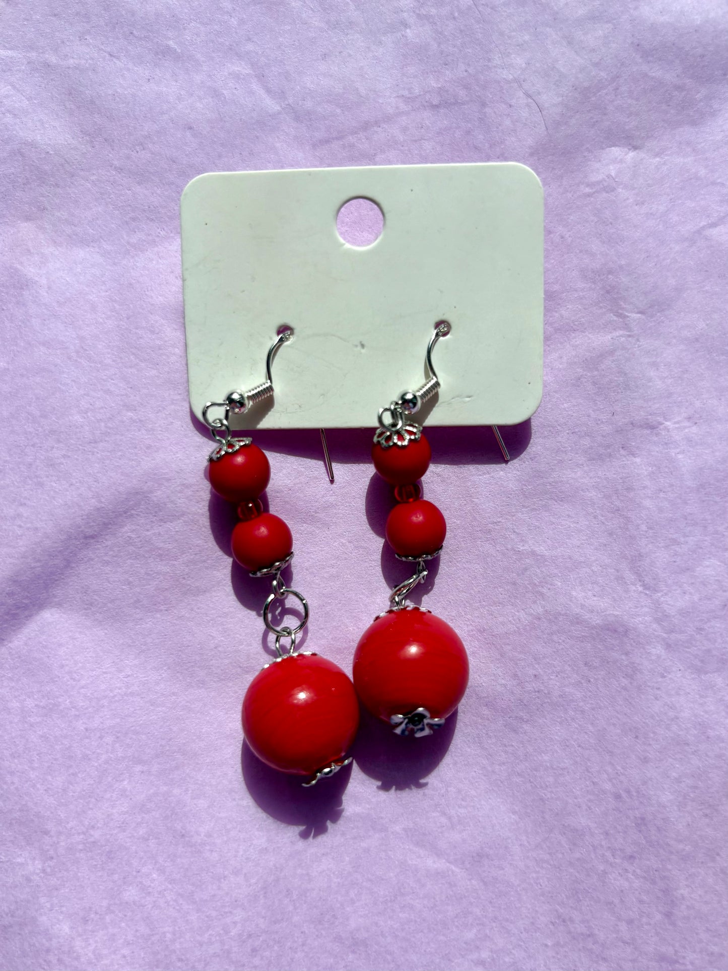 Sterling silver beaded earrings | Red