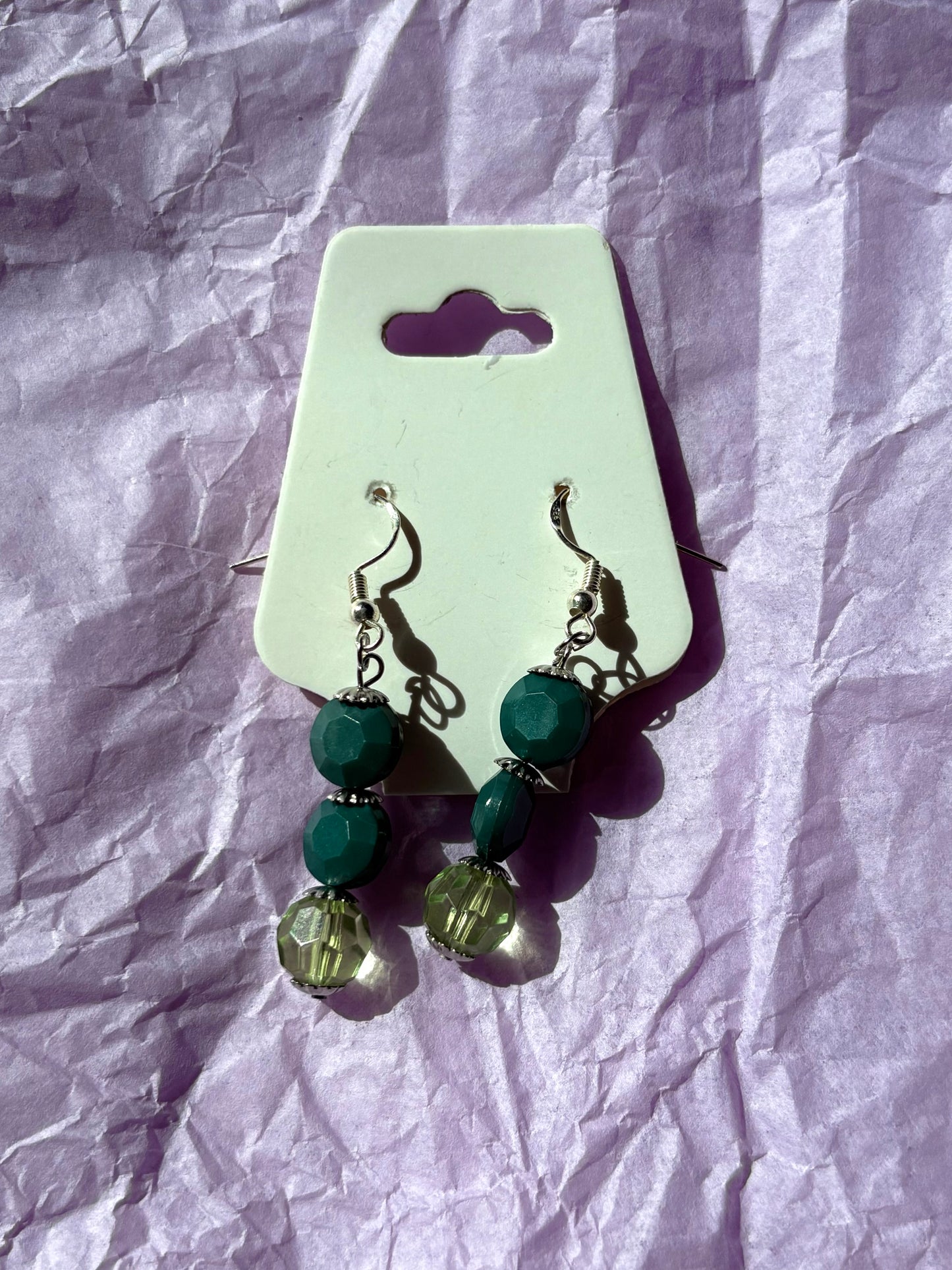 Sterling silver beaded earrings | Green